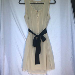 Cream Chiffon Shift Dress with Tie Bow